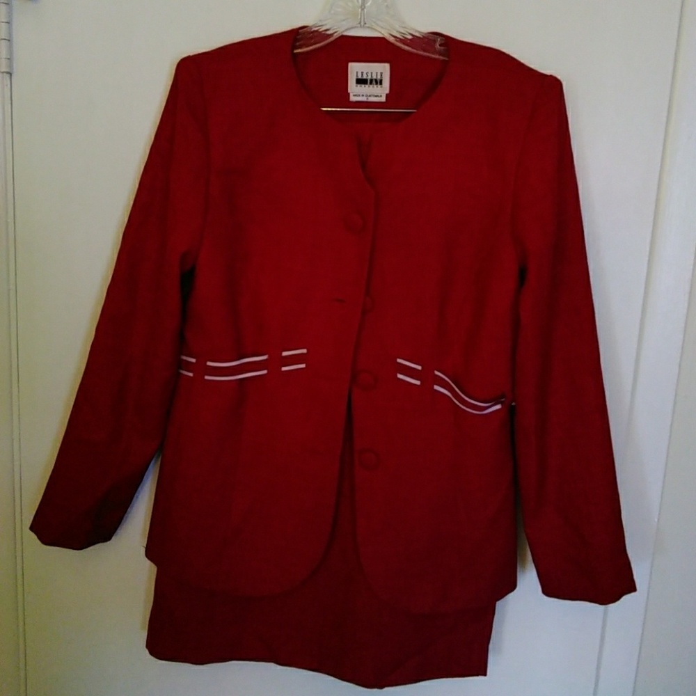 Ladies two-piece red with white striped skirt NWNT